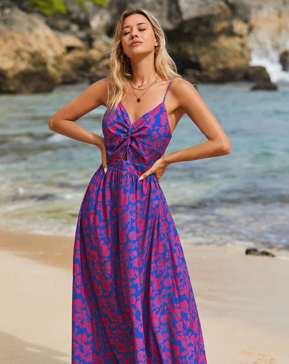 Cupshe Floral Knotted V-Neck Maxi Dress XL NWOT Boho A-Line